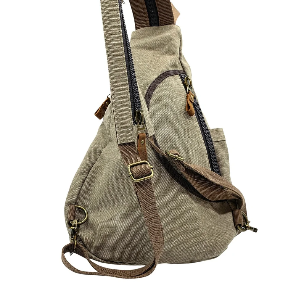 Gorpcore Utility Casual KL928 Canvas Sling Backpack Small Durable Canvas - Picture 3 of 11